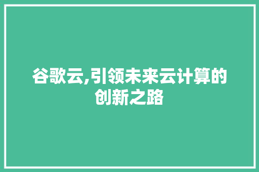谷歌云,引领未来云计算的创新之路 电脑配置
