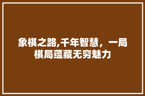 象棋之路,千年智慧,一局棋局蕴藏无穷魅力 电脑基础 象棋之路,千年智慧,一局棋局蕴藏无穷魅力 电脑基础