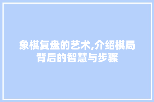 象棋复盘的艺术,介绍棋局背后的智慧与步骤 电脑配置