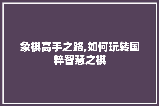 象棋高手之路,如何玩转国粹智慧之棋 编程语言