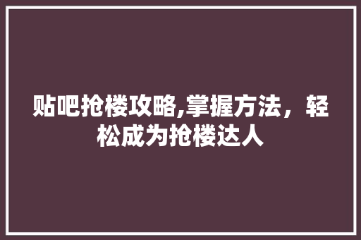 贴吧抢楼攻略,掌握方法，轻松成为抢楼达人