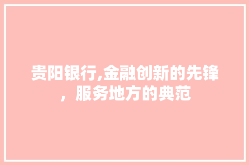 贵阳银行,金融创新的先锋，服务地方的典范