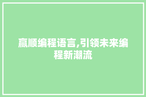 赢顺编程语言,引领未来编程新潮流