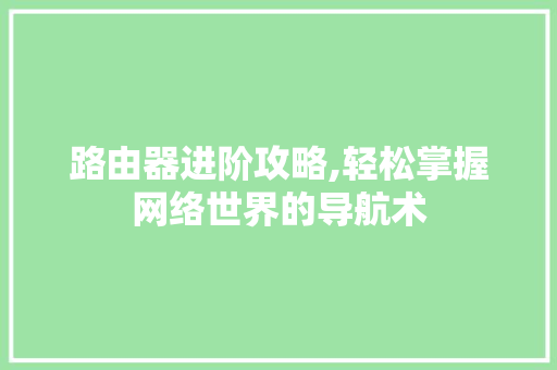 路由器进阶攻略,轻松掌握网络世界的导航术