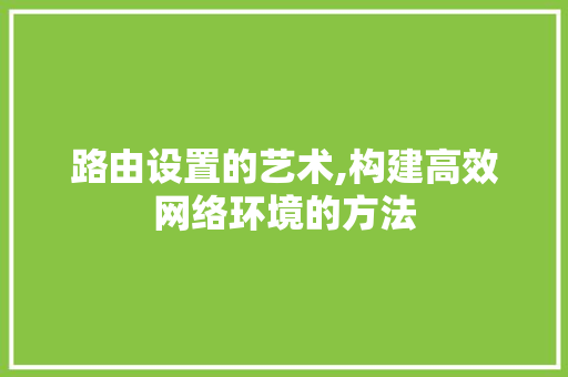 路由设置的艺术,构建高效网络环境的方法