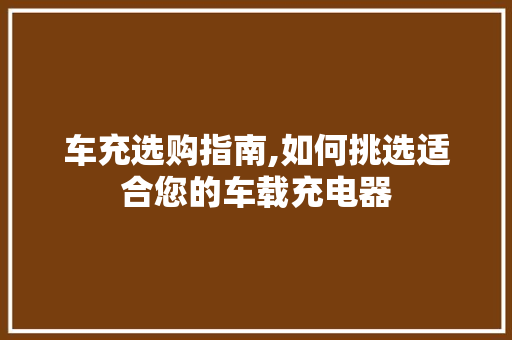 车充选购指南,如何挑选适合您的车载充电器