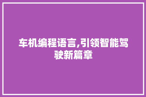 车机编程语言,引领智能驾驶新篇章 网络技术
