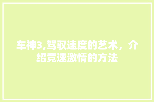 车神3,驾驭速度的艺术，介绍竞速激情的方法
