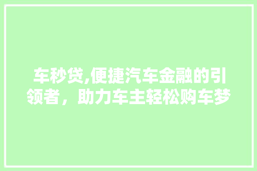 车秒贷,便捷汽车金融的引领者，助力车主轻松购车梦想成真