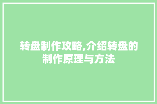 转盘制作攻略,介绍转盘的制作原理与方法