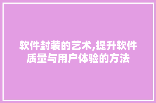 软件封装的艺术,提升软件质量与用户体验的方法