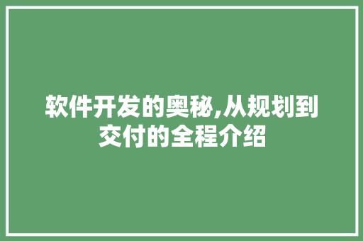 软件开发的奥秘,从规划到交付的全程介绍
