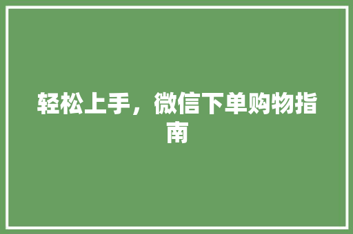 轻松上手,微信下单购物指南 编程语言 轻松上手,微信下单购物指南 编程语言
