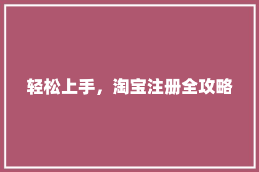 轻松上手，淘宝注册全攻略