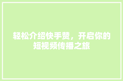 轻松介绍快手赞，开启你的短视频传播之旅