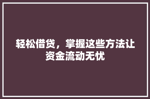 轻松借贷，掌握这些方法让资金流动无忧