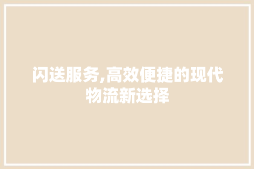 闪送服务,高效便捷的现代物流新选择
