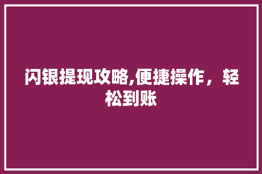 闪银提现攻略,便捷操作，轻松到账