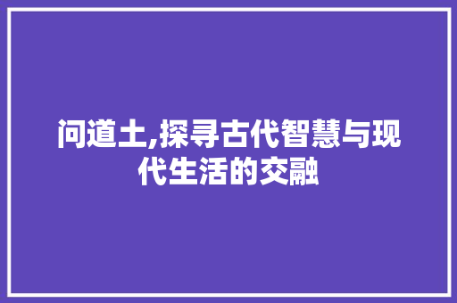 问道土,探寻古代智慧与现代生活的交融