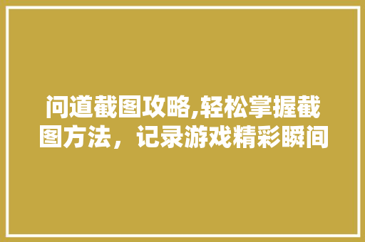 问道截图攻略,轻松掌握截图方法，记录游戏精彩瞬间