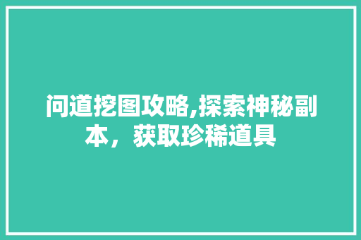 问道挖图攻略,探索神秘副本，获取珍稀道具