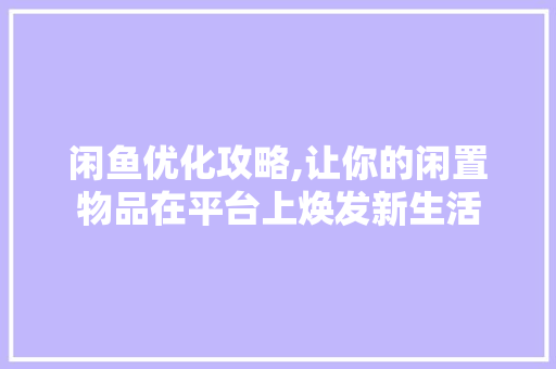 闲鱼优化攻略,让你的闲置物品在平台上焕发新生活