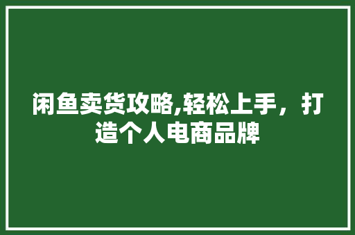 闲鱼卖货攻略,轻松上手，打造个人电商品牌