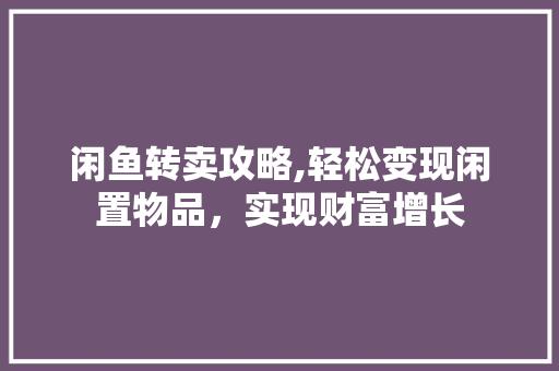 闲鱼转卖攻略,轻松变现闲置物品，实现财富增长