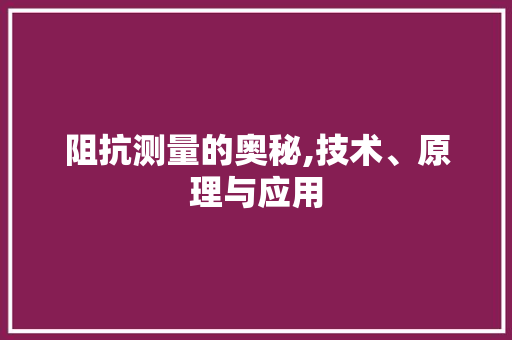阻抗测量的奥秘,技术、原理与应用