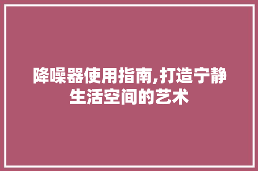 降噪器使用指南,打造宁静生活空间的艺术 降噪器使用指南,打造宁静生活空间的艺术