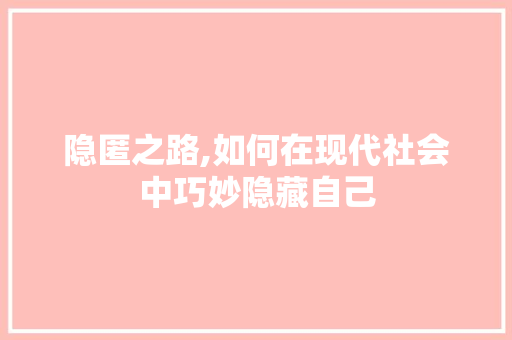 隐匿之路,如何在现代社会中巧妙隐藏自己