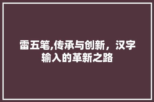 雷五笔,传承与创新，汉字输入的革新之路
