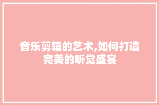 音乐剪辑的艺术,如何打造完美的听觉盛宴 电脑配置