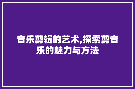 音乐剪辑的艺术,探索剪音乐的魅力与方法 操作系统