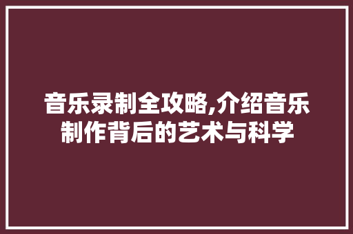 音乐录制全攻略,介绍音乐制作背后的艺术与科学 电脑基础