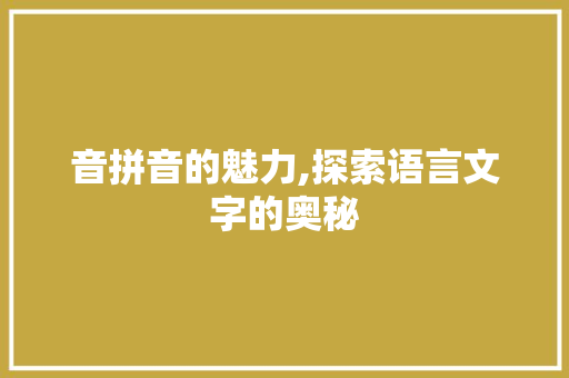 音拼音的魅力,探索语言文字的奥秘