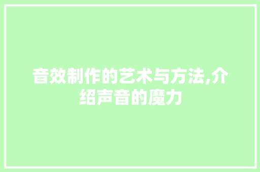 音效制作的艺术与方法,介绍声音的魔力