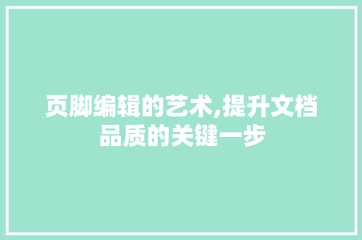 页脚编辑的艺术,提升文档品质的关键一步