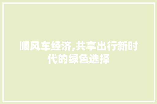 顺风车经济,共享出行新时代的绿色选择