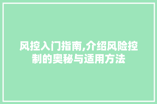 风控入门指南,介绍风险控制的奥秘与适用方法