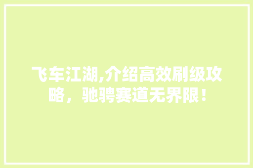 飞车江湖,介绍高效刷级攻略，驰骋赛道无界限！