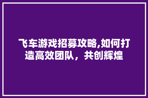 飞车游戏招募攻略,如何打造高效团队，共创辉煌