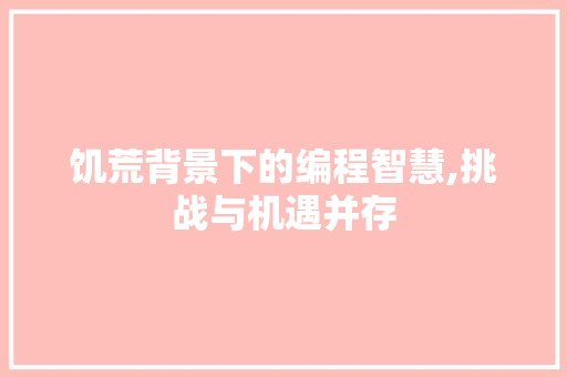 饥荒背景下的编程智慧,挑战与机遇并存