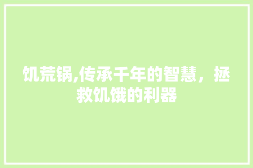 饥荒锅,传承千年的智慧，拯救饥饿的利器
