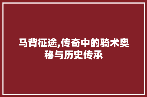 马背征途,传奇中的骑术奥秘与历史传承