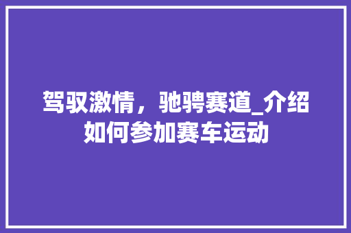 驾驭激情，驰骋赛道_介绍如何参加赛车运动