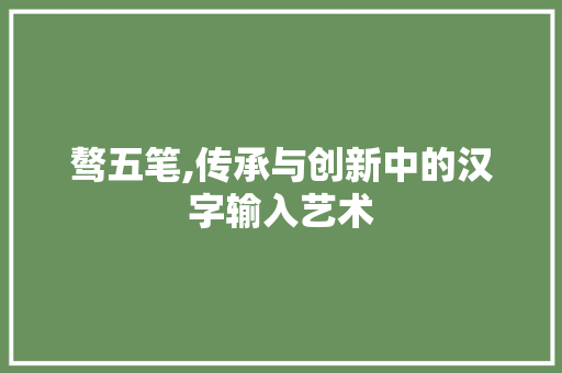 骜五笔,传承与创新中的汉字输入艺术