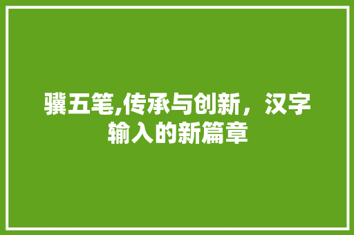 骥五笔,传承与创新，汉字输入的新篇章