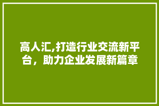 高人汇,打造行业交流新平台，助力企业发展新篇章