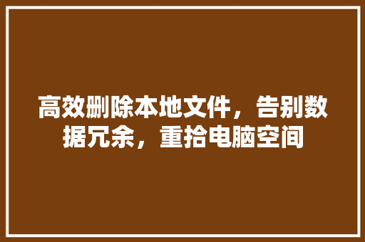 高效删除本地文件，告别数据冗余，重拾电脑空间